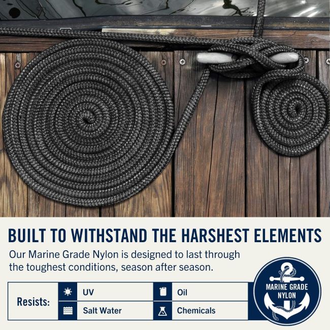 RainierSupplyCo double-braided nylon rope for boat docking